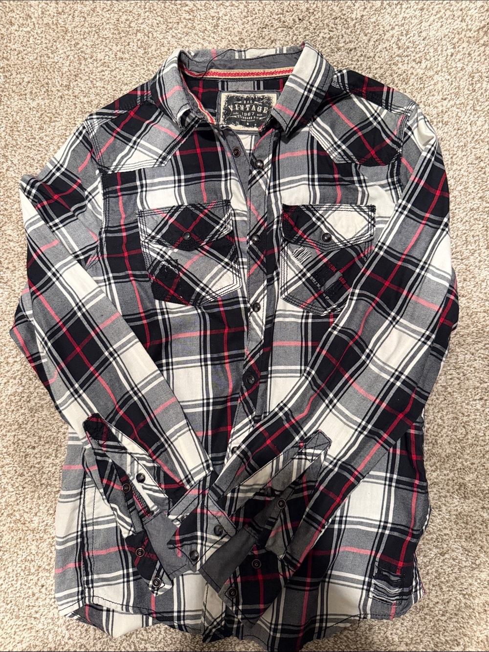 BKE Vintage Supply Plaid Button-Up Shirt — Black, White & Red
